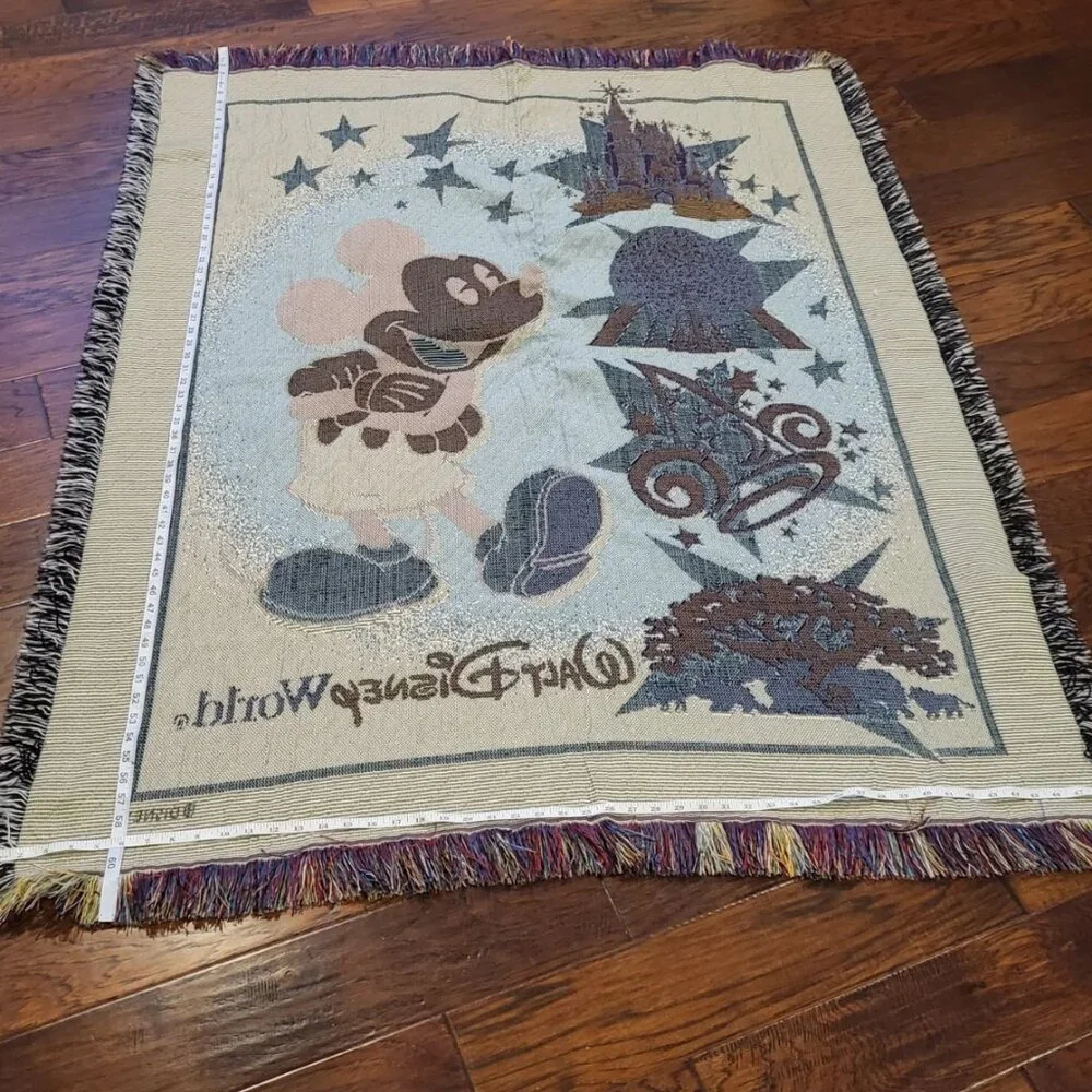 Walt Disney World Mickey Mouse Throw Blanket Tapestry Magic Kingdom Epcot Vtg